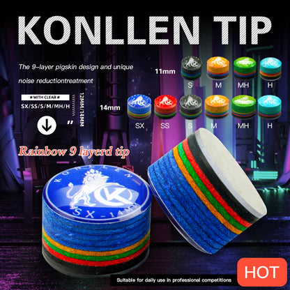 KONLLEN Cue Tips Rainbow Tips 11/14mm Multilayer Cuetips Snooker Hardness S/SS/SX/M/MH/H Pig Skin CRICAL Cue Tip Accessories