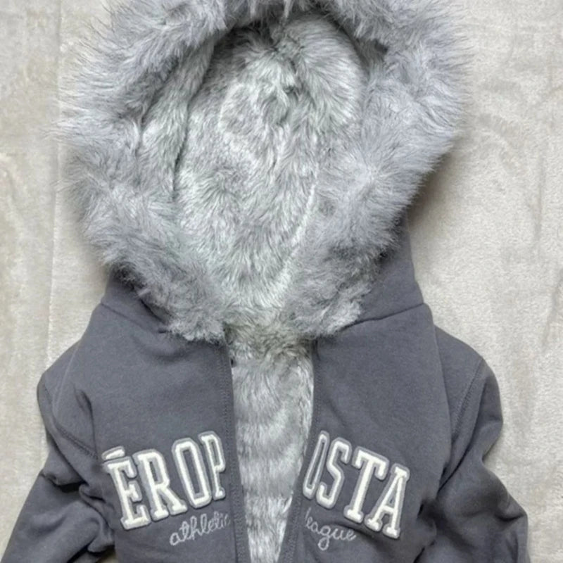Fur Collar Zipper Hoodie Kawaii Tops Jacket Slim