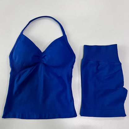 2Pcs Impacts Gym Set Tank Tops High Waist Scrunch Seamless Shorts Gym Suit Fitness Clothes Activewear Workout