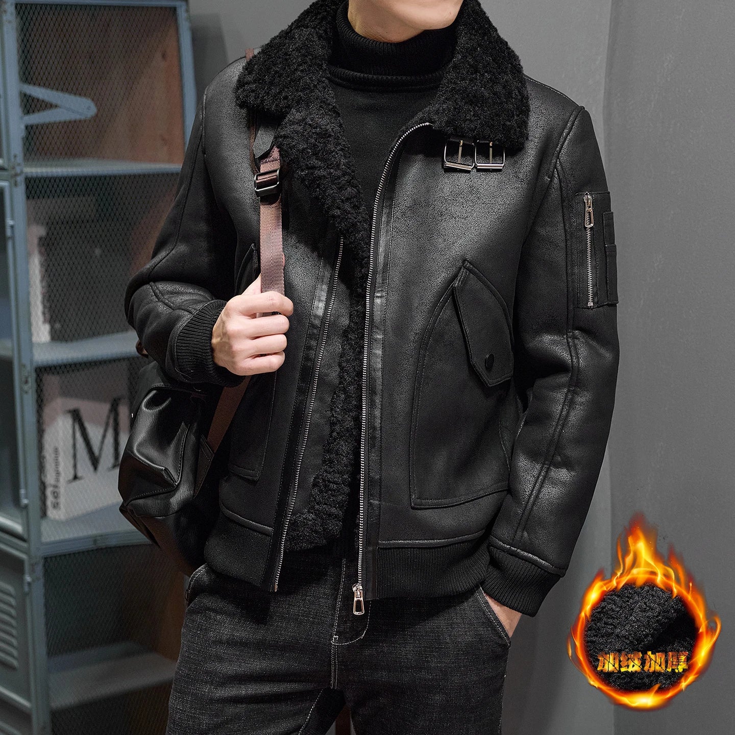 High-quality fur one-piece winter coat for men, fashionable little sheep, natural curly fur thickened and fleece fur outer cover