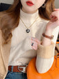 Damen Rollkragenpullover Winter 2025 Retro mit Samtfutter Verdickter Innenpullover Thermogestricktes Unterzieh-Shirt