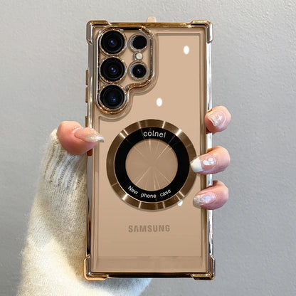 Luxury Plating Magnetic Wireless Charge Case For Samsung S25 S24 Ultra S23 FE S22 Plus S21 Note 20 Clear Lens Protection Cover