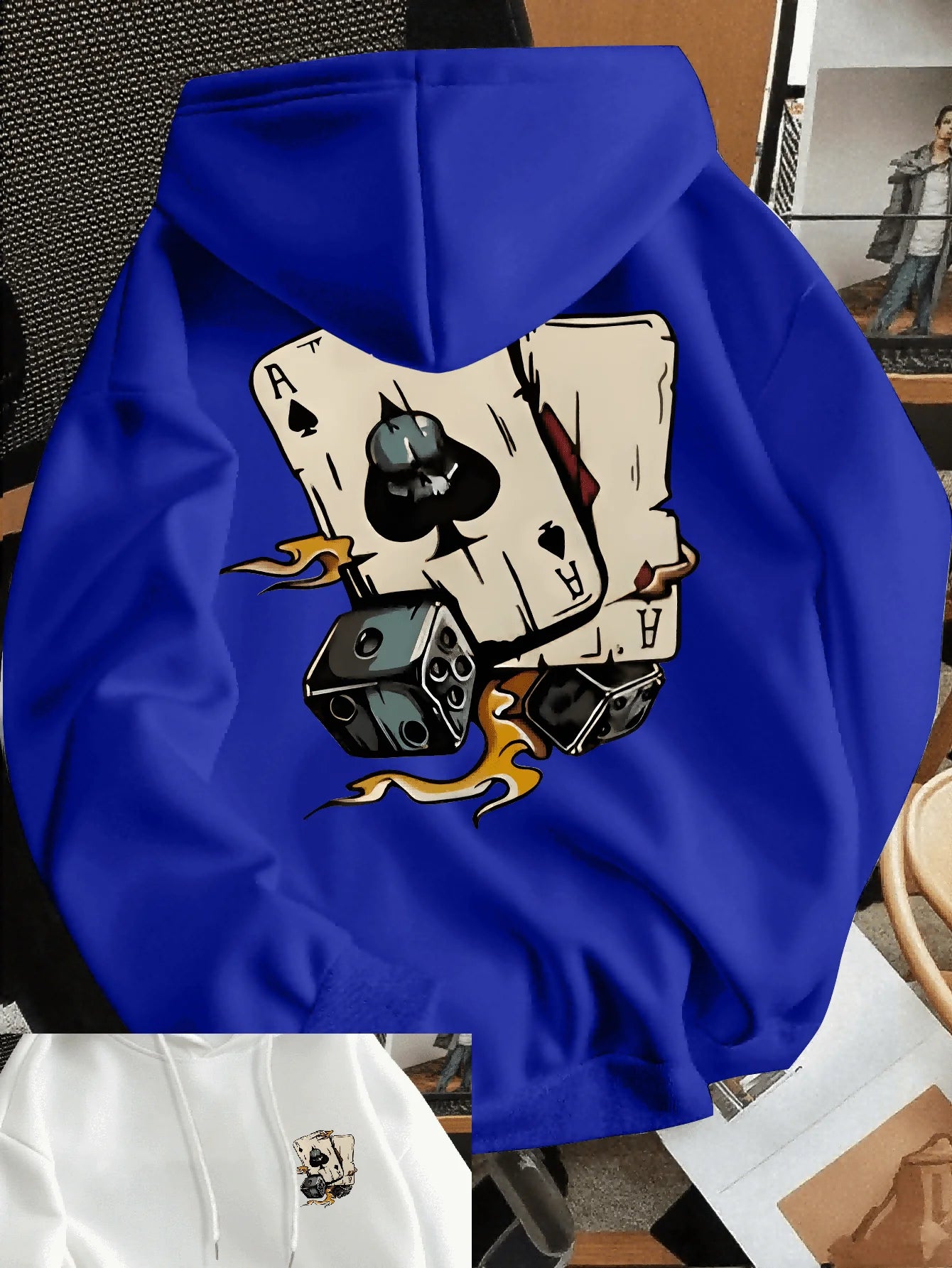 Men's Poker Card Print Hoodie Pullover Hoodie Sweater