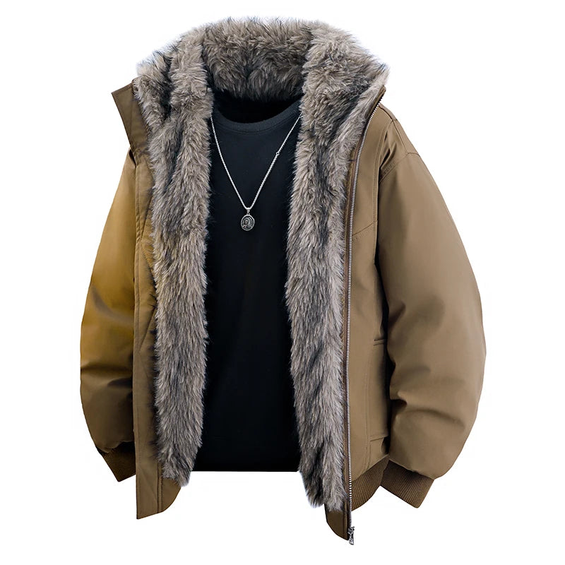 Men's 2025 Winter New Faux Fur Collar Padded Thickened Jackets Loose Comfort Warm Zipper Coats Male  Leisure Long Sleeve Jackets