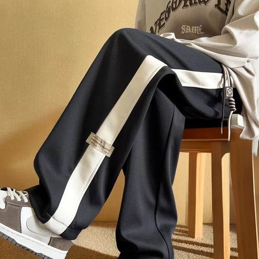 Men's Loose Straight Leg Color Block Sports Pants