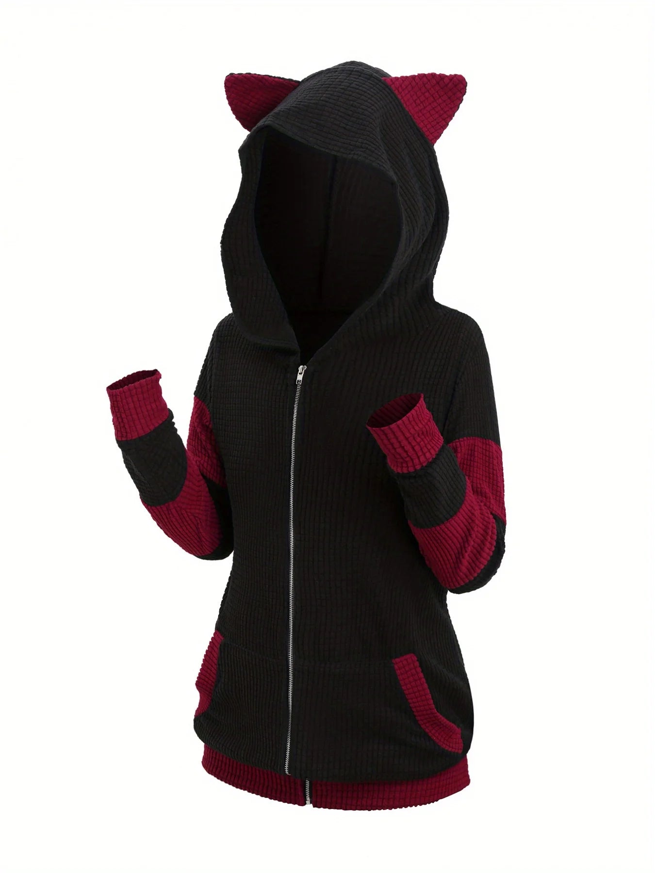 European cat ears long hooded pullover sweater coat