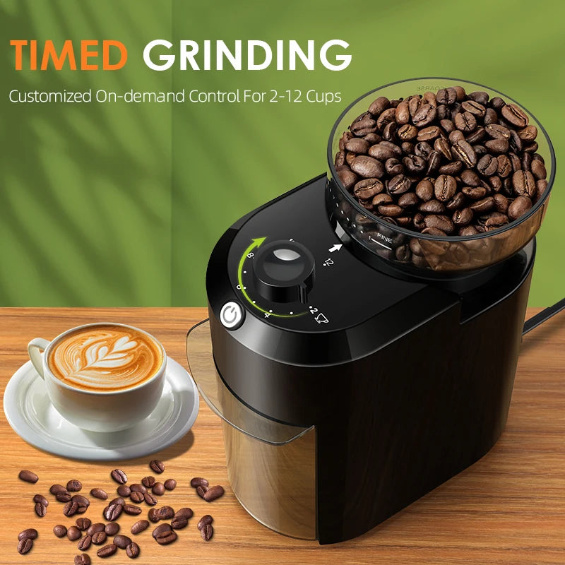 Wancle Elektrische Kaffeemühle mit Mahlwerk, verstellbares Kegelmahlwerk zum Mahlen von Kaffeebohnen, mit 28 präzisen Mahlgradeinstellungen, 220 V/120 V
