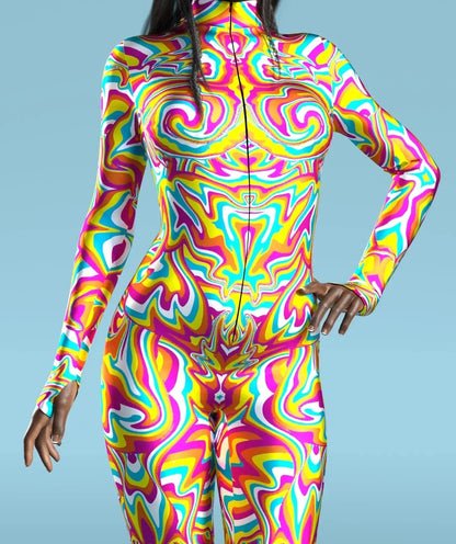 Colorful Rainbow Cosplay Costumes Abstract Geometry 3D Print Bodysuit For Women Skinny Jumpsuit Carnival Holiday Art Zentai Suit