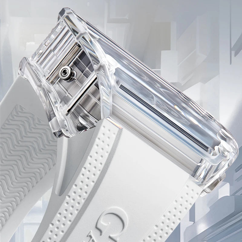 Clear plastic object on a textured white surface