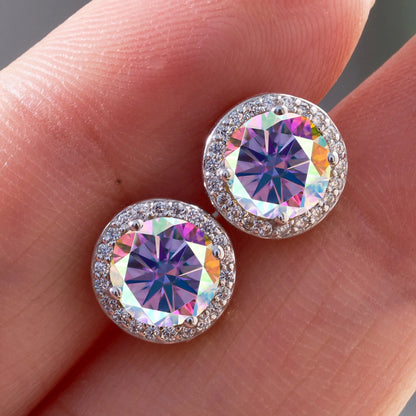 925 Sterling Silver 1 Carat Moissanite Round Earrings Engagement Wedding Daily Work Party Travel Luxurious Gift For Women