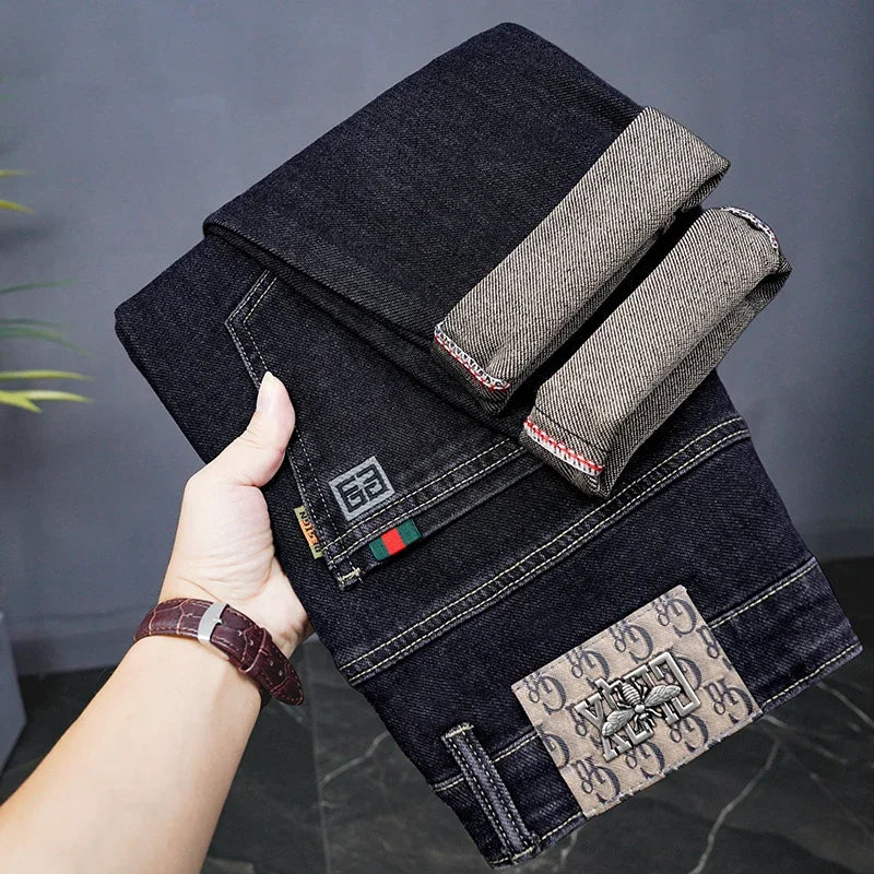 Spring Fashion Elastic Waist Vintage Pant Male Denim Straight High Street Trousers Ripped Soft Stretch Slim Fit Jeans Casual Men