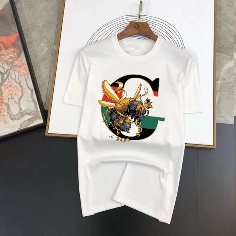 Trendy Luxury Brand Printed Short Sleeved T-shirt for Spring and Summer, Loose, Fashionable, Casual and Versatile T-shirt