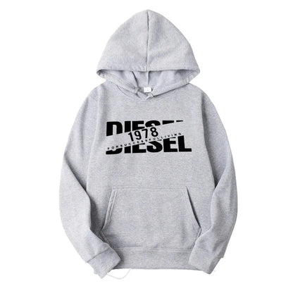 Autumn-Winter Navy Men's Hoodie: "Diesel 1978" Graphic, Relaxed Fit Pullover, Stylish Cold-Season Casual Wear