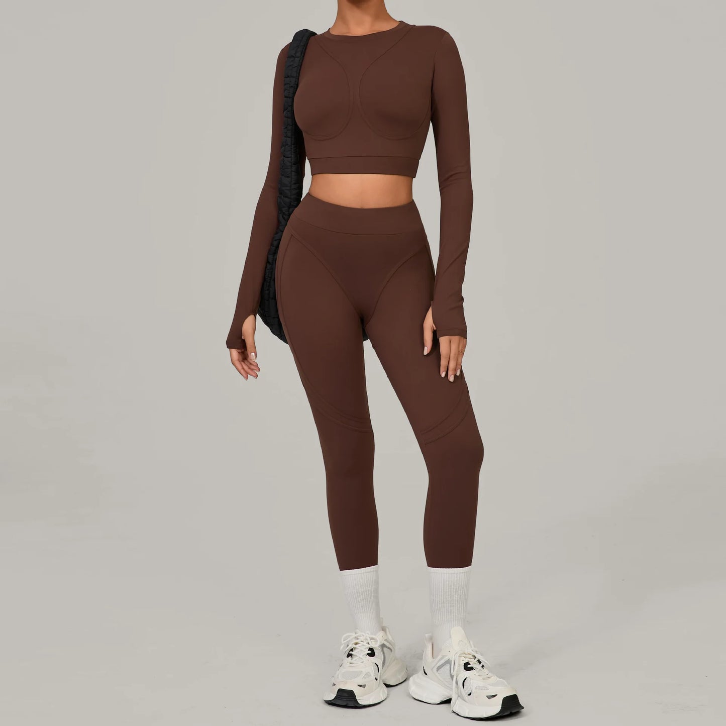 Seamless Yoga Sets Sports Fitness Hip-lifting High Waist Skinny Long-sleeved Suit Running Workout Gym Leggings Sets Women XP160