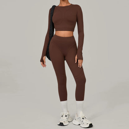 Seamless Yoga Sets Sports Fitness Hip-lifting High Waist Skinny Long-sleeved Suit Running Workout Gym Leggings Sets Women XP160