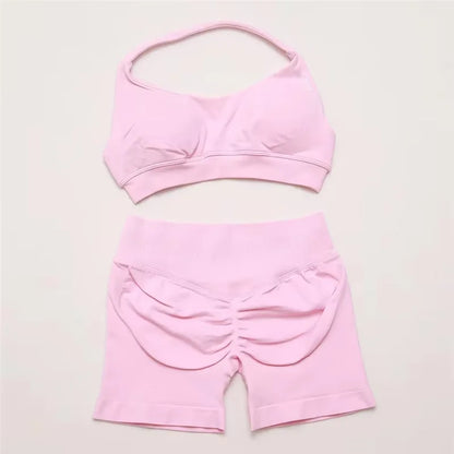 2Pcs Impacts Gym Set Tank Tops High Waist Scrunch Seamless Shorts Gym Suit Fitness Clothes Activewear Workout