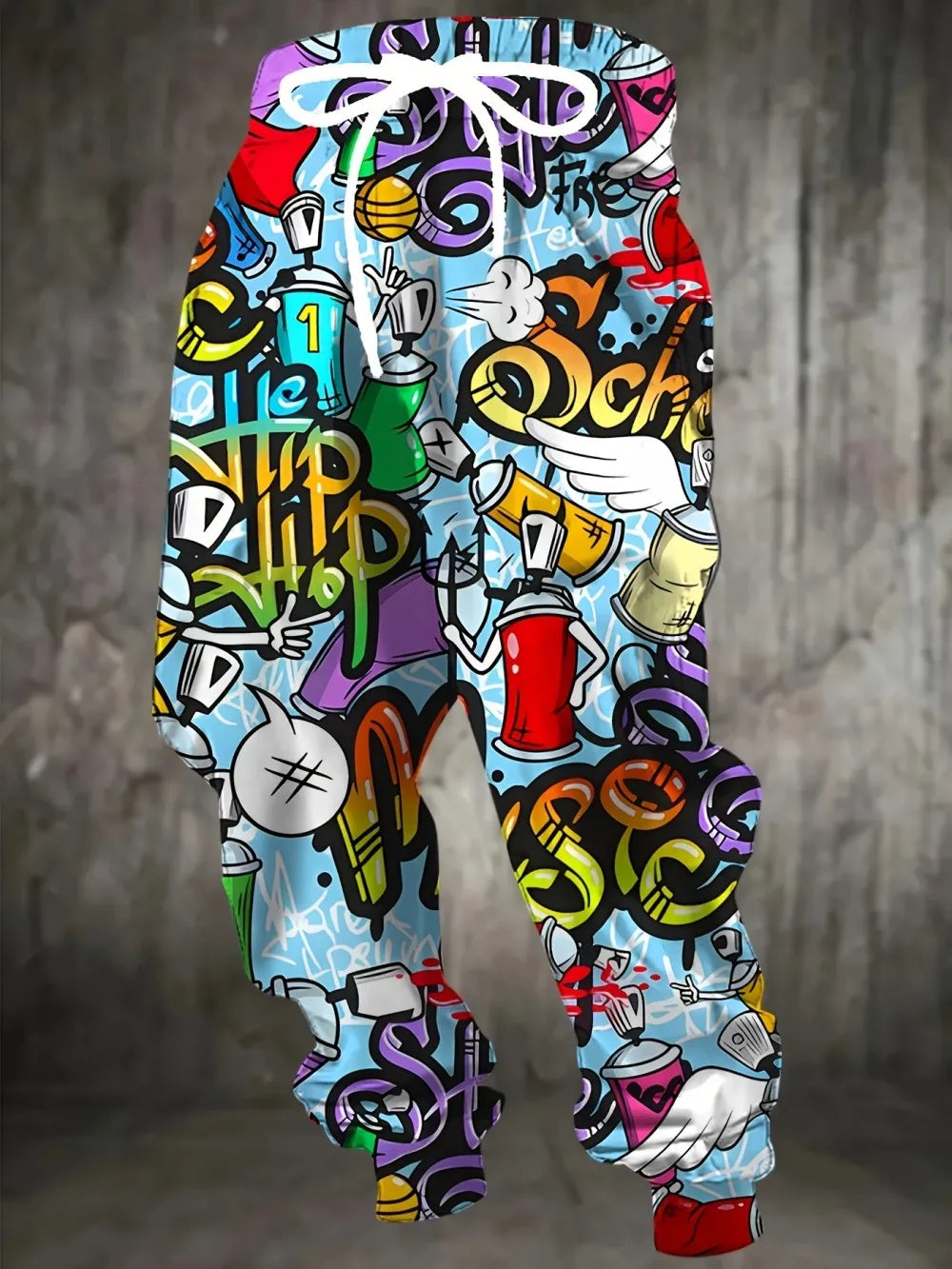 2025 European and American Autumn Men's Letter Graffiti Printed Soft and Comfortable Drawstring Pants Outdoor Street Style Pants