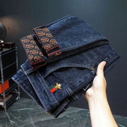 New Fashion winter Autumn Jeans Men's Printed Design Street All-Match Casual Soft Stretch Quality Men's Clothing Skinny Trousers