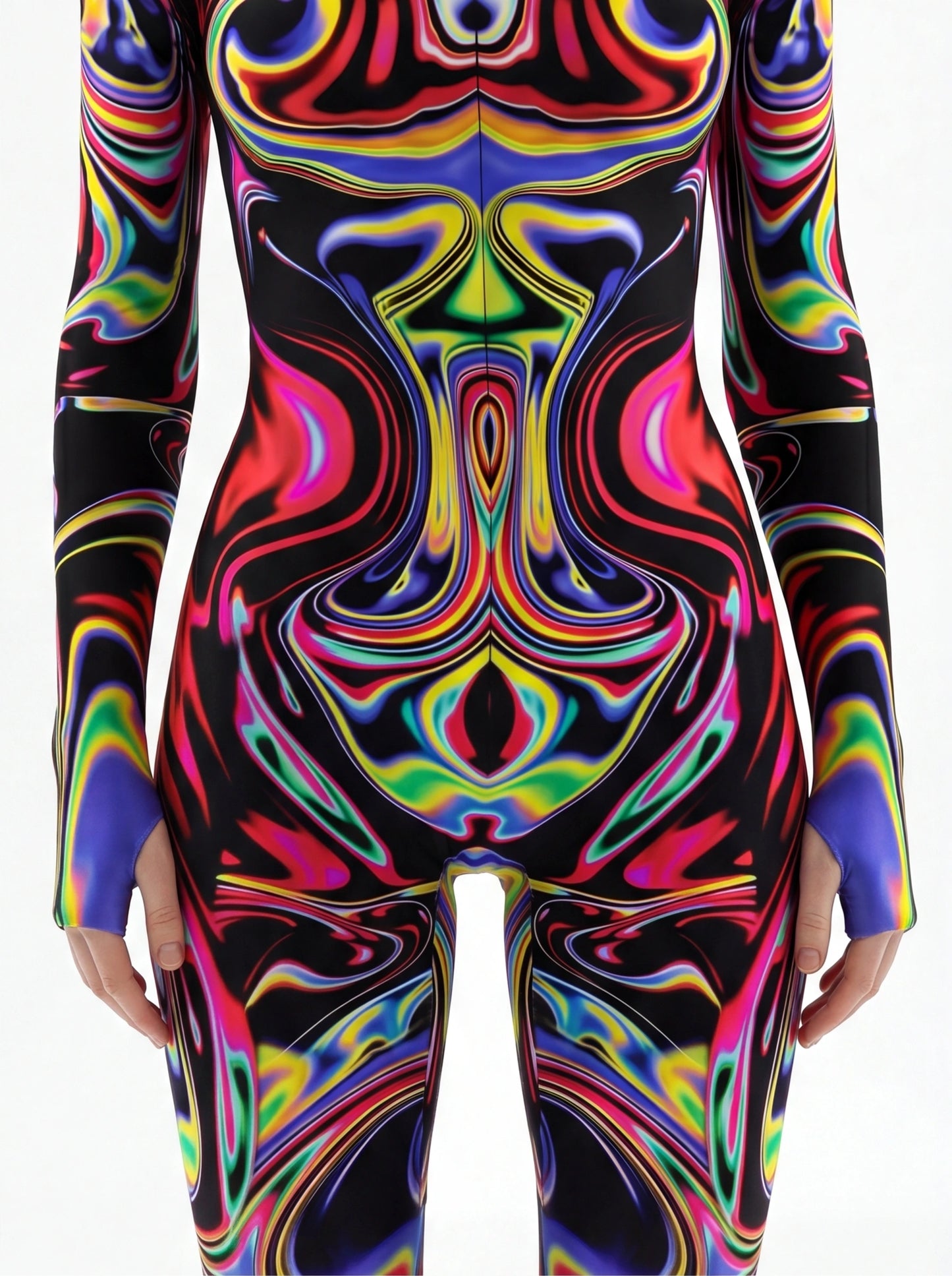 Rainbow 3D Geometry Bodysuit Women Carnival Zentai Jumpsuit
