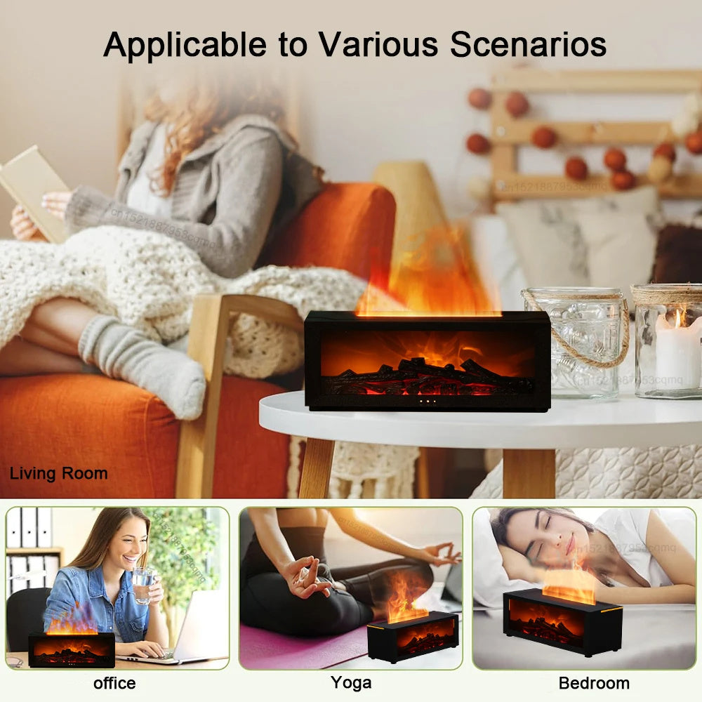 Neue Flammen-Aromatherapie-Maschine Bunter Ätherischer Öl Diffusor Zuhause Großes Nebelvolumen Flammenbefeuchter 3D Flammenkaminmaschine