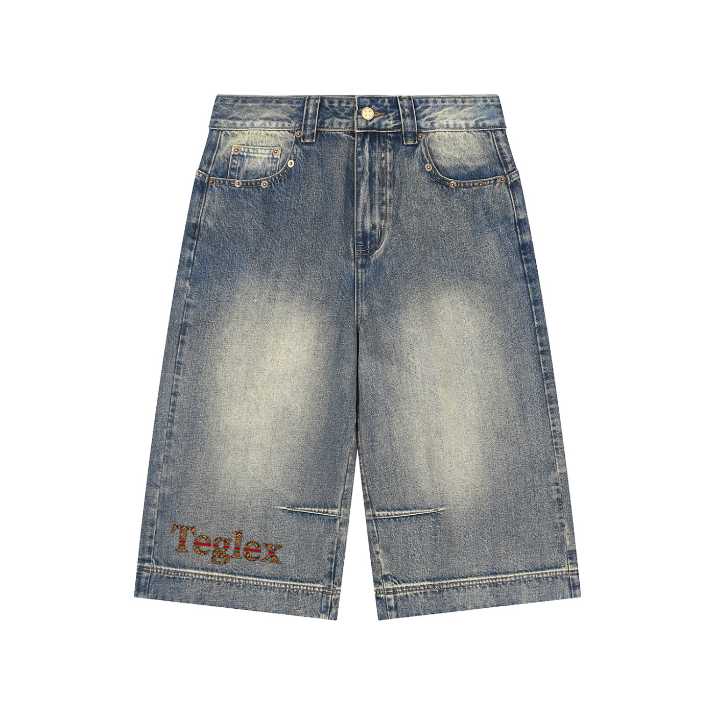 Teglex Designer Acid Wash Baggy Denim Shorts | Men's Streetwear