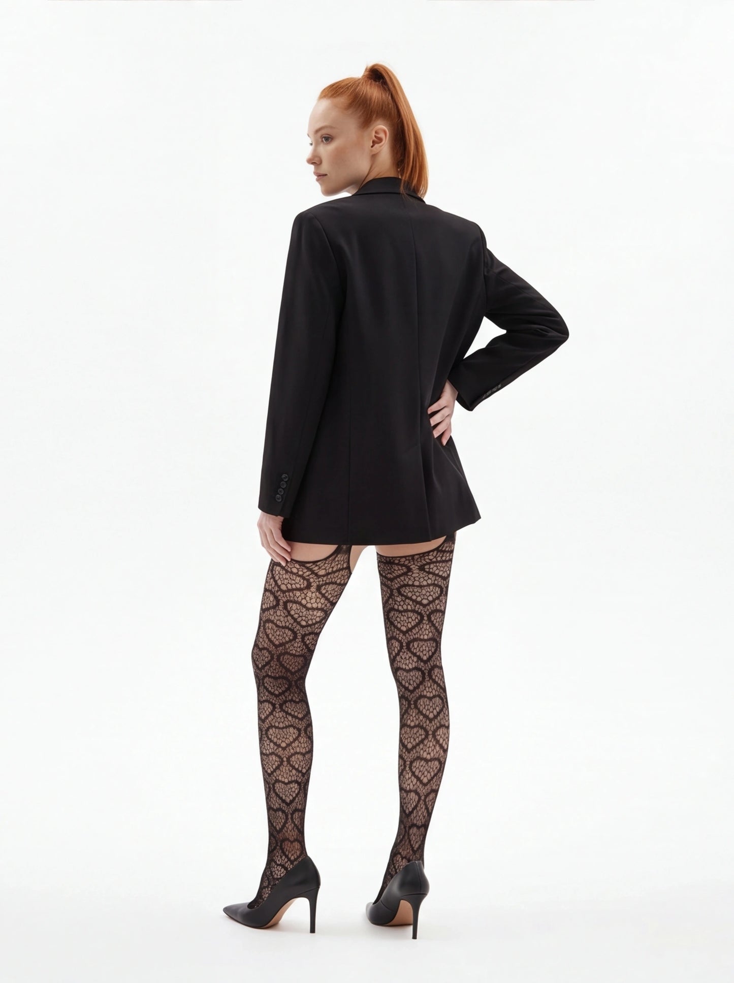 Fishnet Thigh High Body Stockings Heart Pattern High Waist Tights