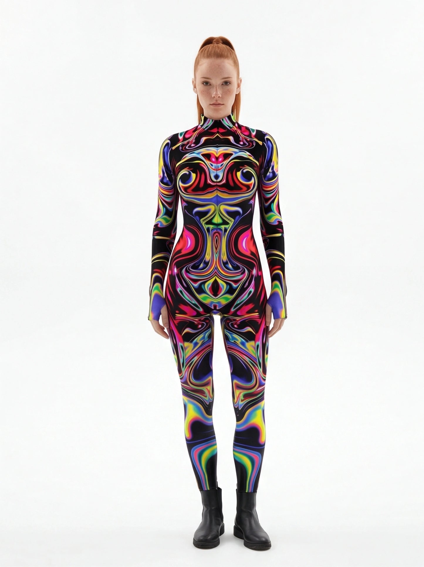 Rainbow 3D Geometry Bodysuit Women Carnival Zentai Jumpsuit