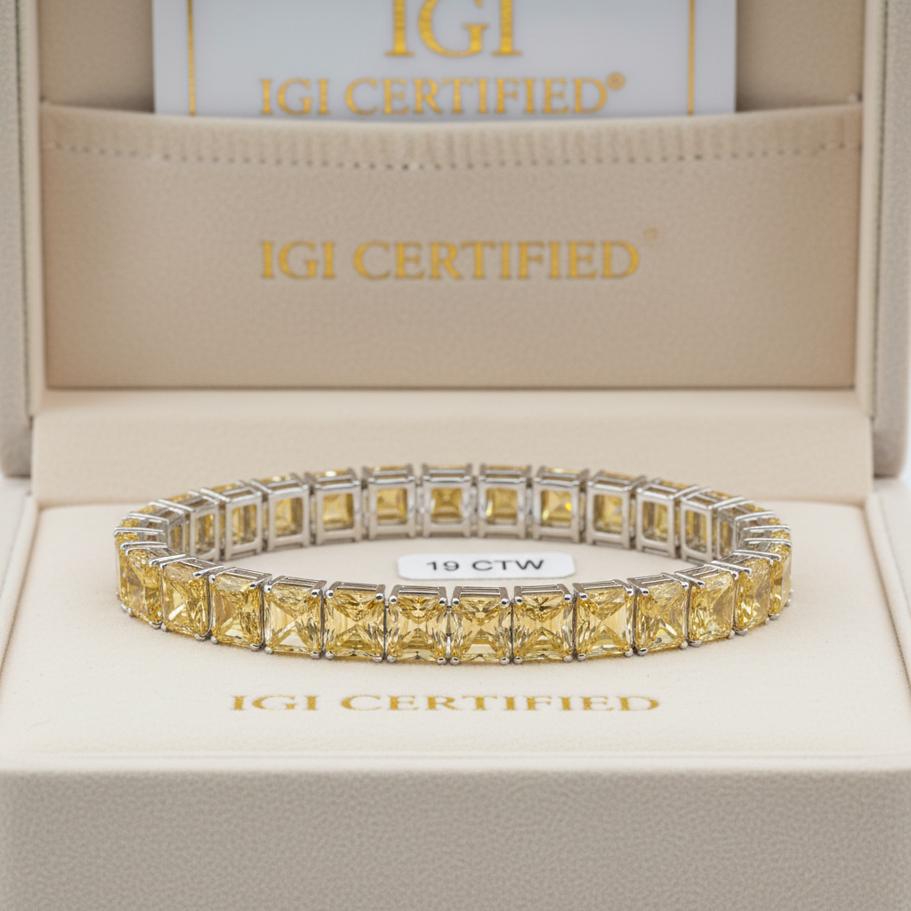 Radiant Shape Yellow Lab Grown Diamond Tennis Bracelet 14k White Gold 19CTW VS-VVS