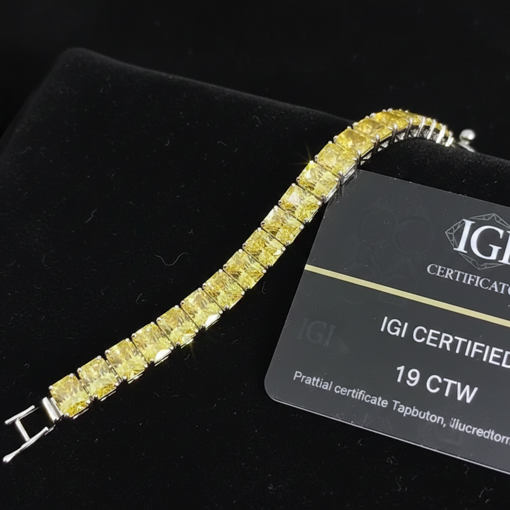 Radiant Shape Yellow Lab Grown Diamond Tennis Bracelet 14k White Gold 19CTW VS-VVS