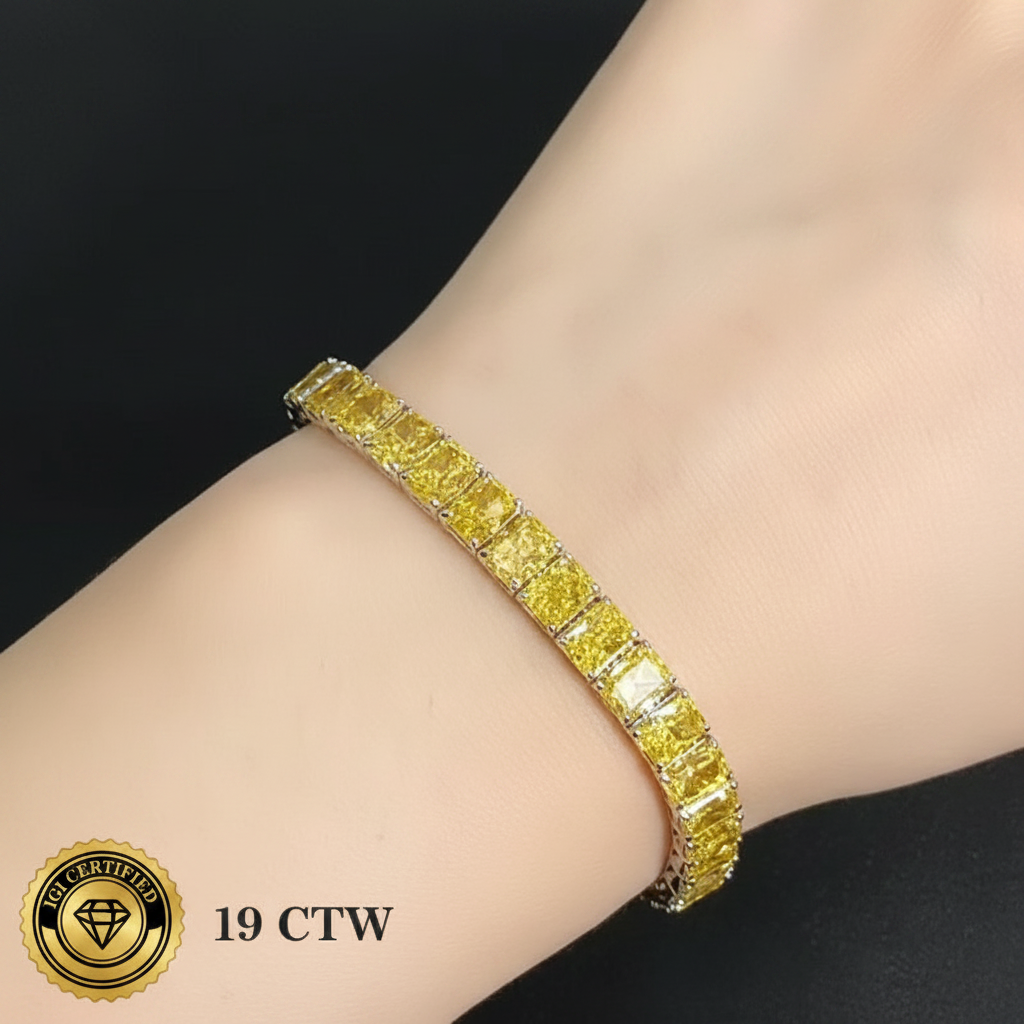 Radiant Shape Yellow Lab Grown Diamond Tennis Bracelet 14k White Gold 19CTW VS-VVS