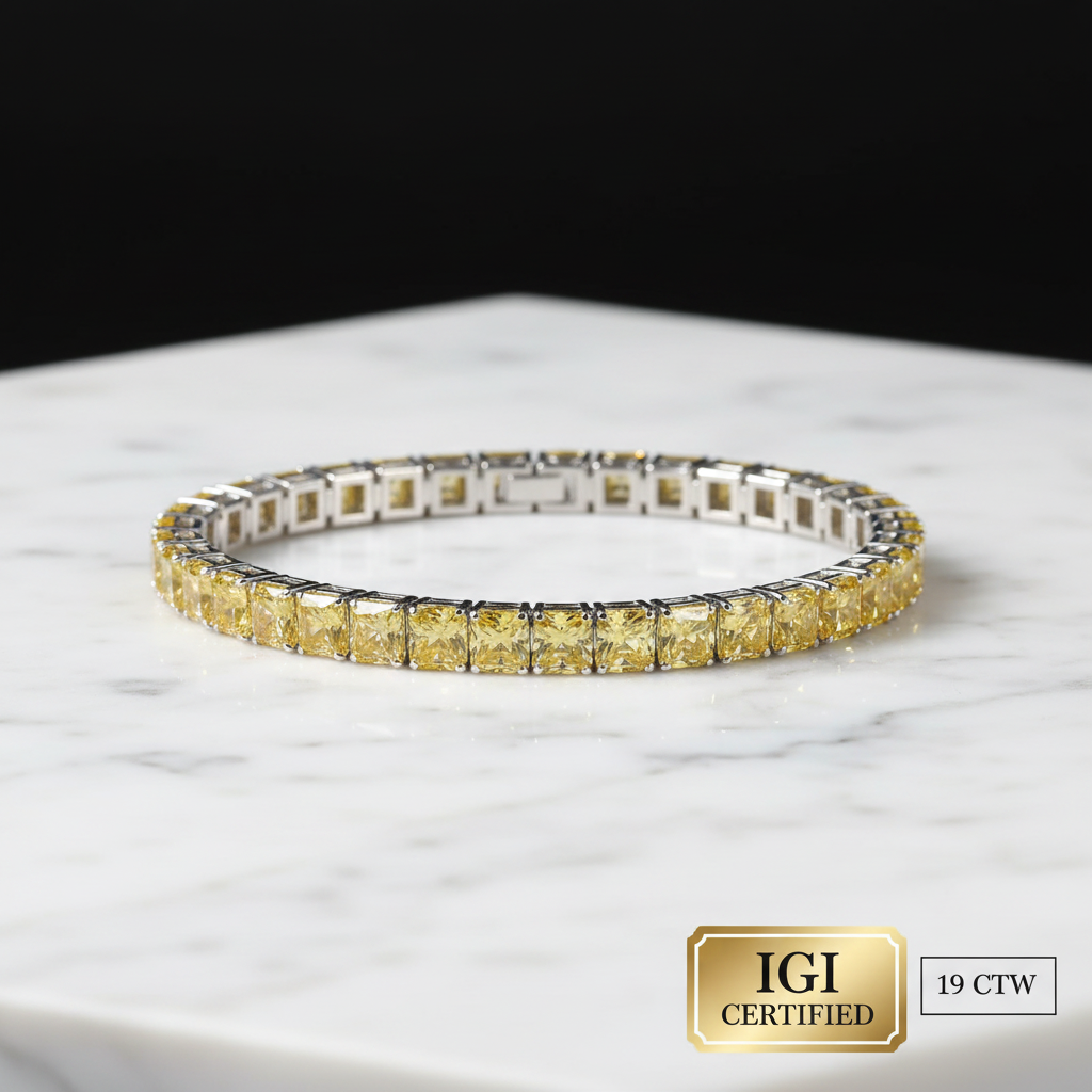 Radiant Shape Yellow Lab Grown Diamond Tennis Bracelet 14k White Gold 19CTW VS-VVS