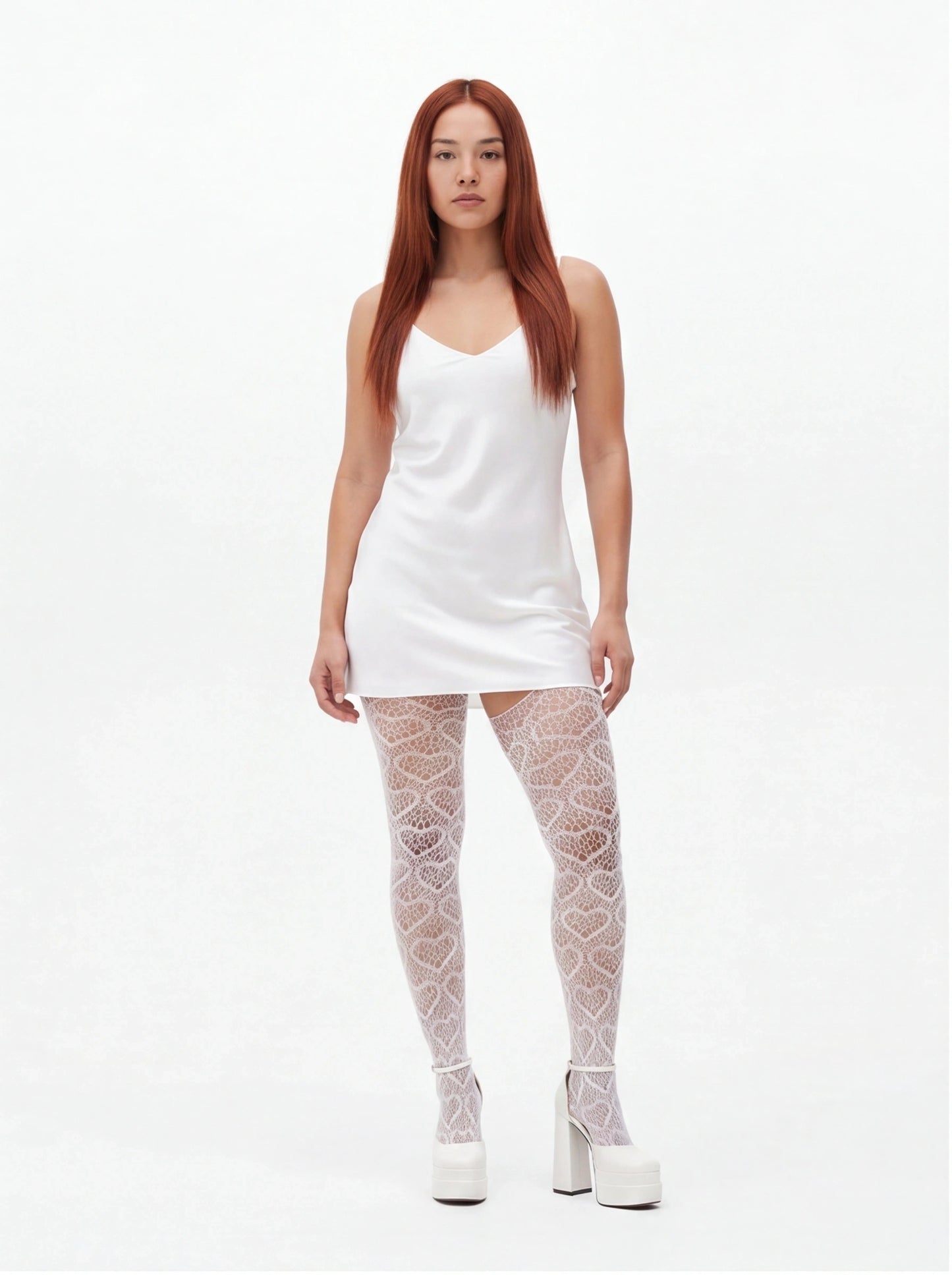 Fishnet Thigh High Body Stockings Heart Pattern High Waist Tights