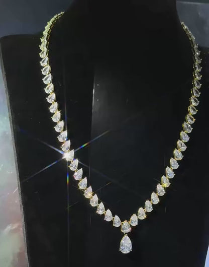Pear Cut Moissanite Necklace S925 Silver 18K Gold Plated