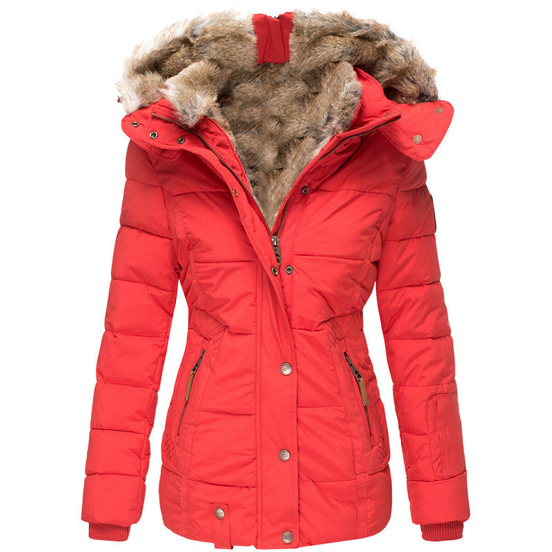 Women's Wool Collar Cotton-Padded Winter Jacket – Warm Puffer Coat