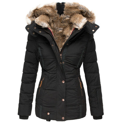 Women's Wool Collar Cotton-Padded Winter Jacket – Warm Puffer Coat