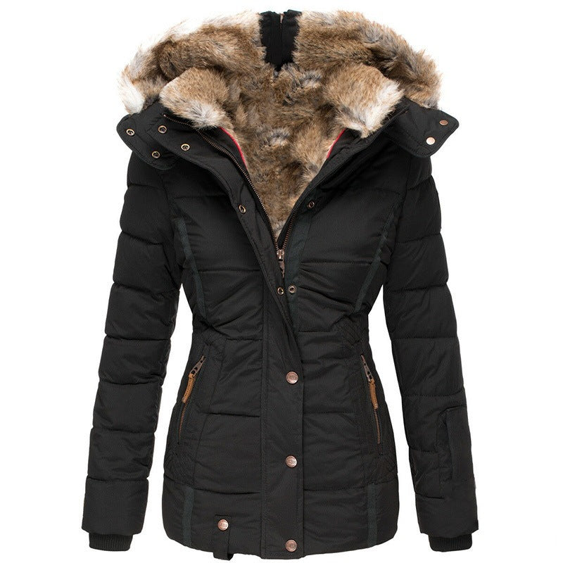 Women's Wool Collar Cotton-Padded Winter Jacket – Warm Puffer Coat