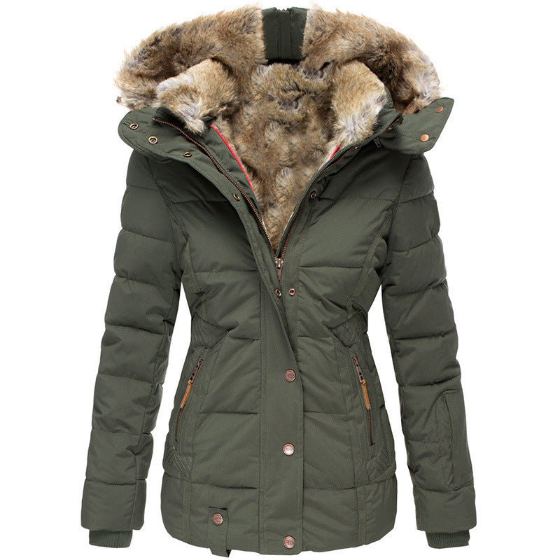 Women's Wool Collar Cotton-Padded Winter Jacket – Warm Puffer Coat