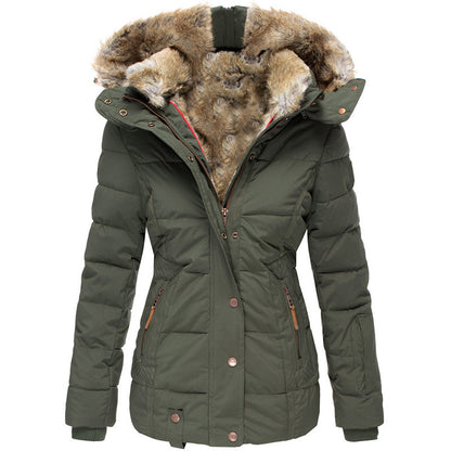 Women's Wool Collar Cotton-Padded Winter Jacket – Warm Puffer Coat