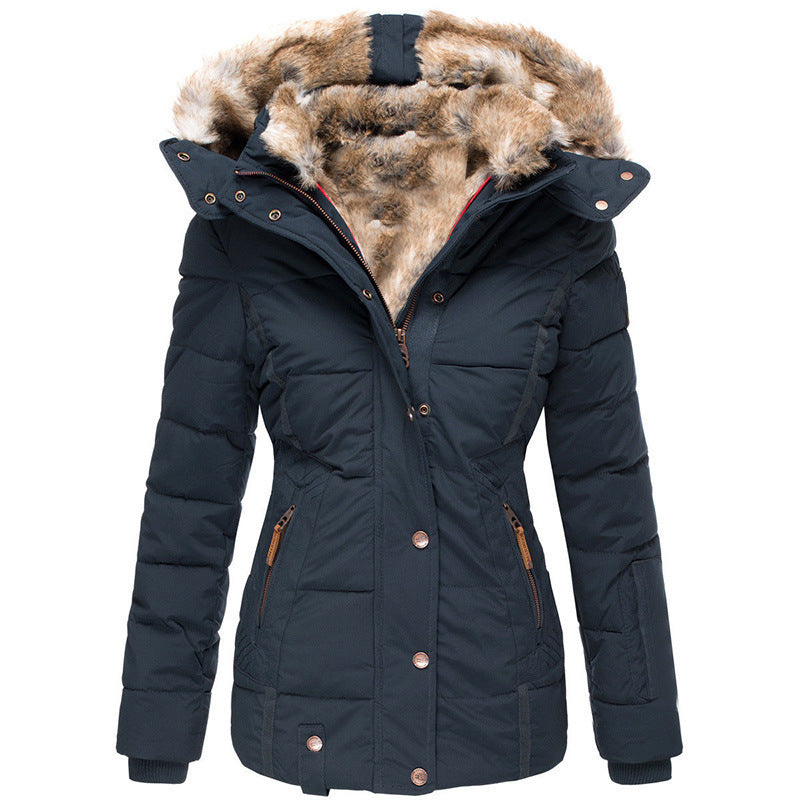 Women's Wool Collar Cotton-Padded Winter Jacket – Warm Puffer Coat