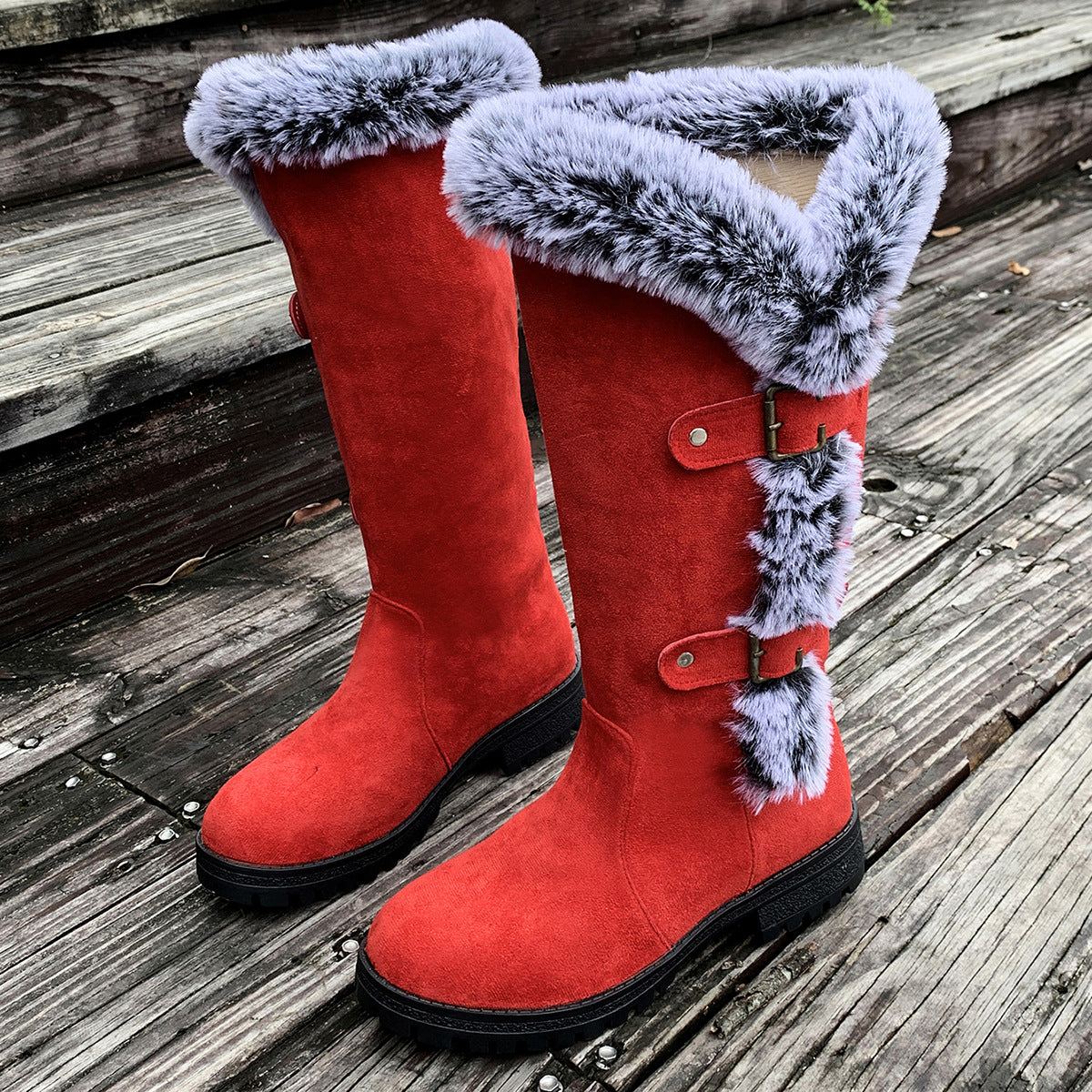 Women's Velvet Chunky Heel Snow Boots – Warm Winter