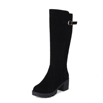 Women's Frosted Knee-High Fashion Boots – Round Toe