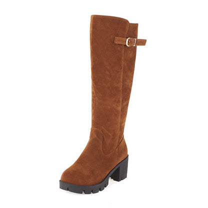 Women's Frosted Knee-High Fashion Boots – Round Toe