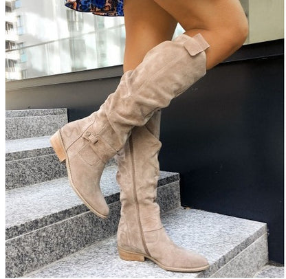 Low-Heeled Side-Zip High Boots