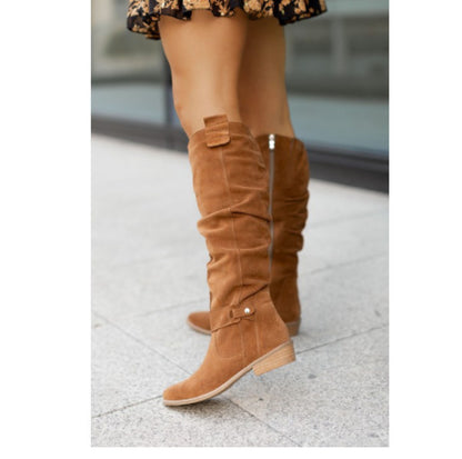 Low-Heeled Side-Zip High Boots