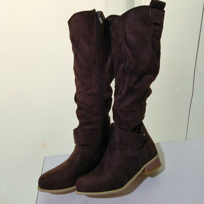 Low-Heeled Side-Zip High Boots