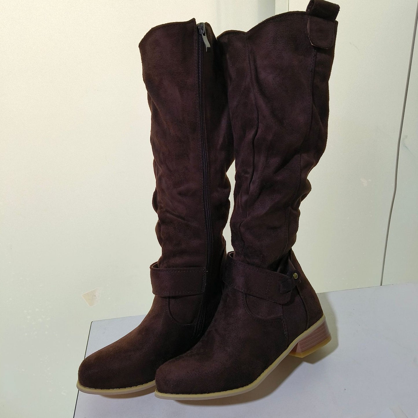 Low-Heeled Side-Zip High Boots