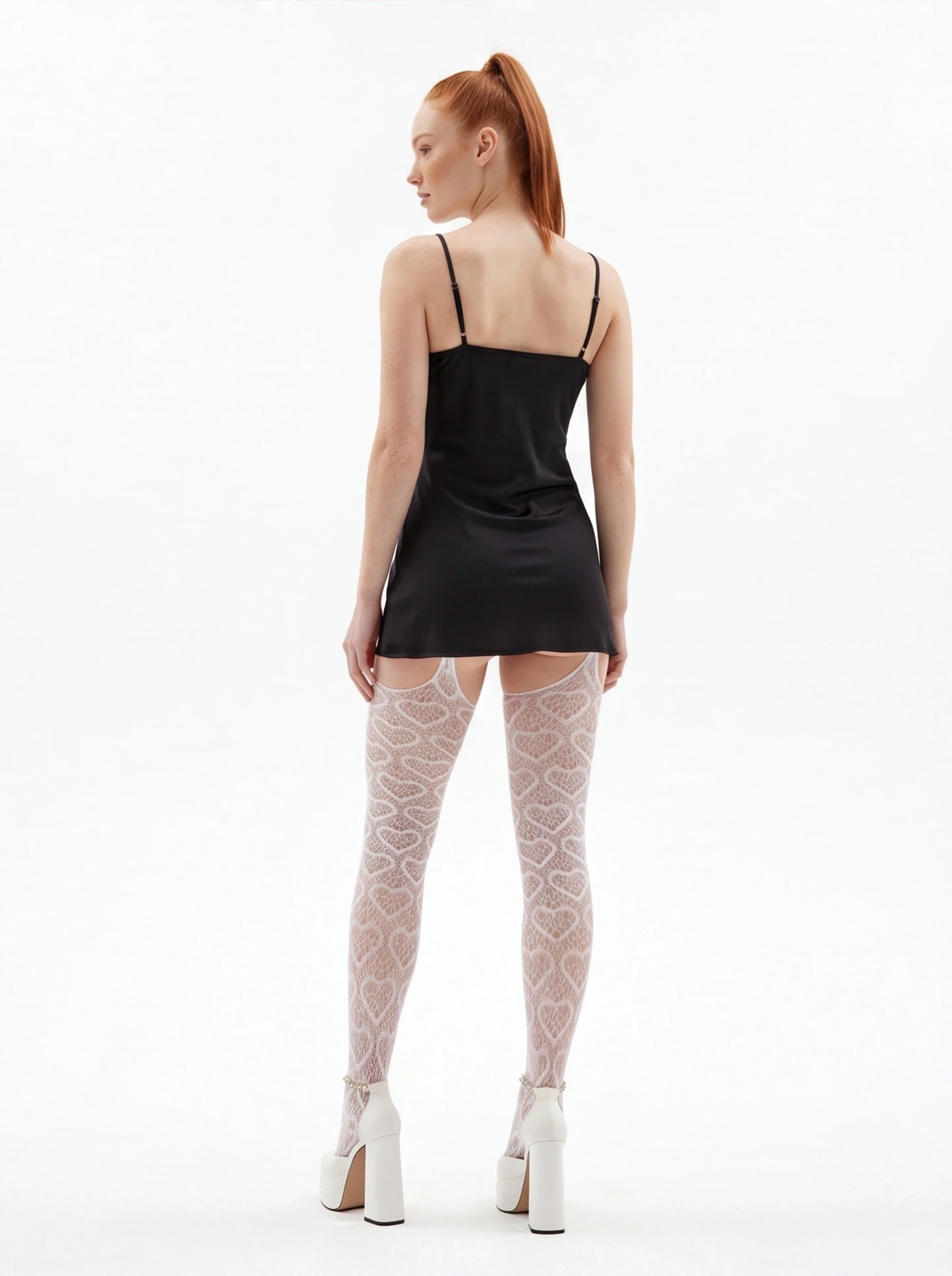 Fishnet Thigh High Body Stockings Heart Pattern High Waist Tights
