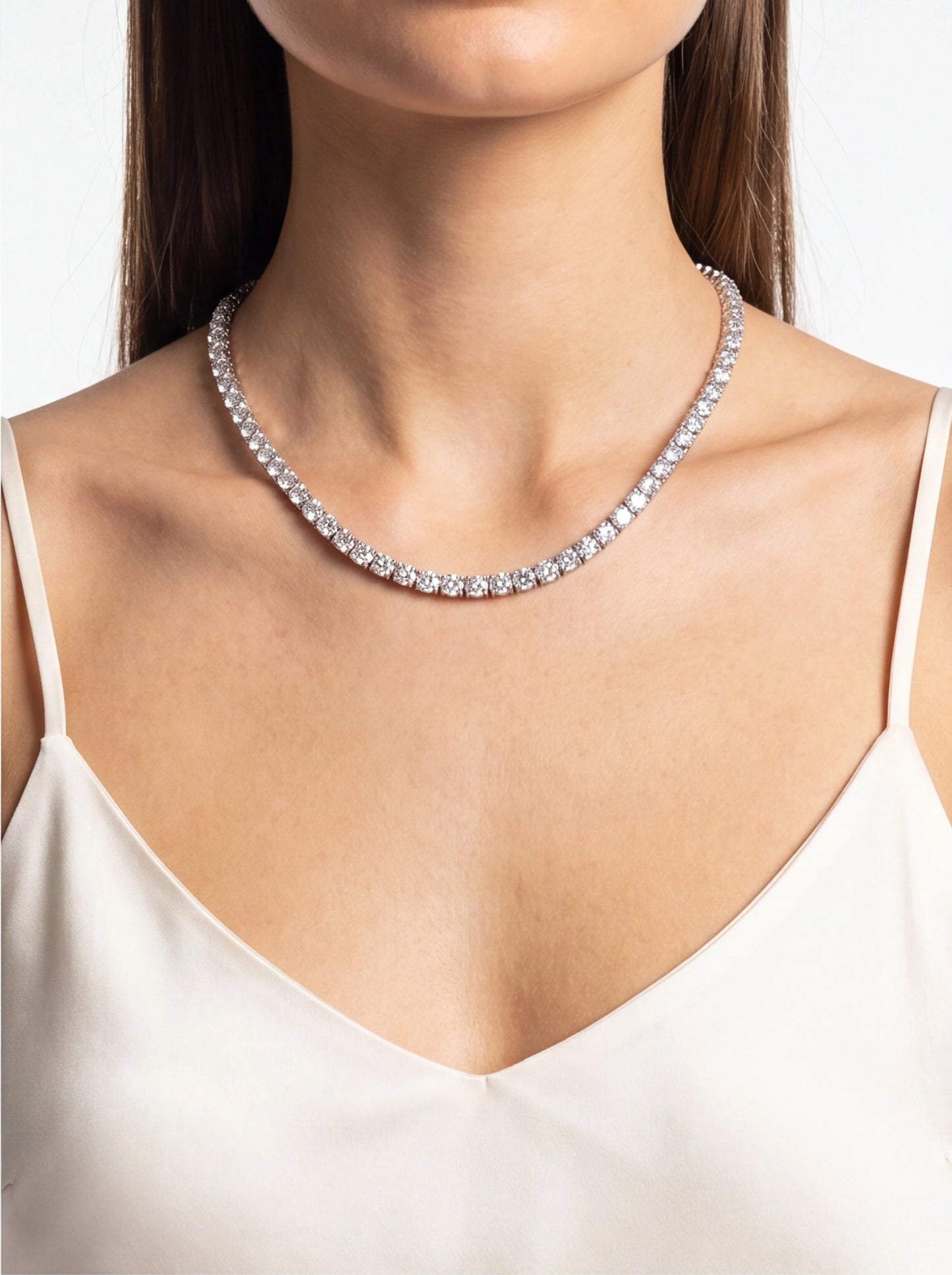 0.80ct Lab Diamond Tennis Necklace 14K White Gold | VS1 E/F | GGL Certified