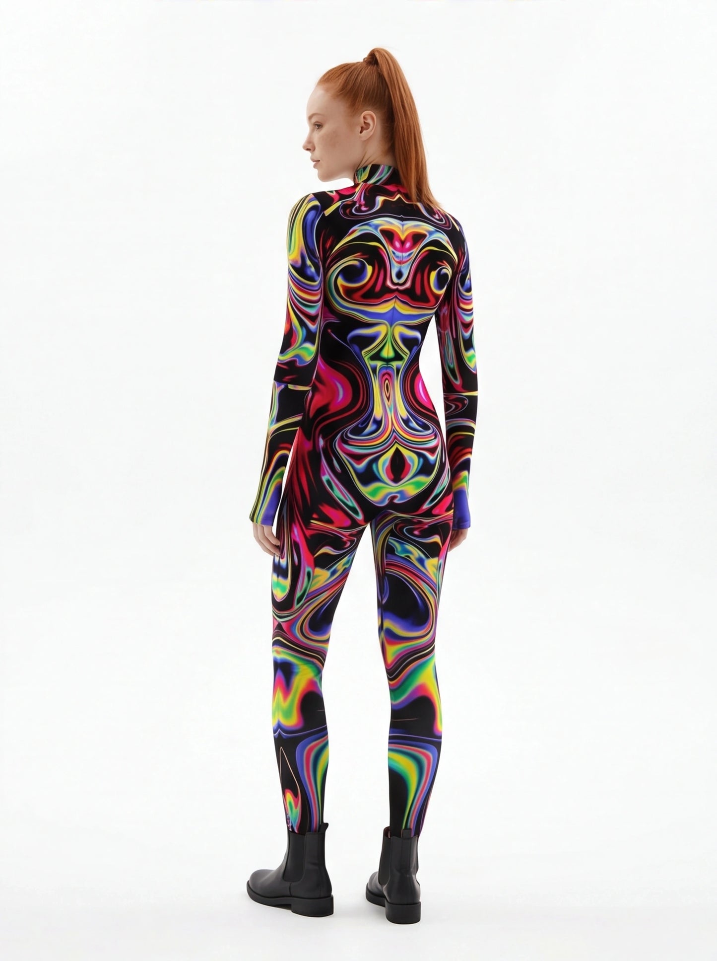 Rainbow 3D Geometry Bodysuit Women Carnival Zentai Jumpsuit