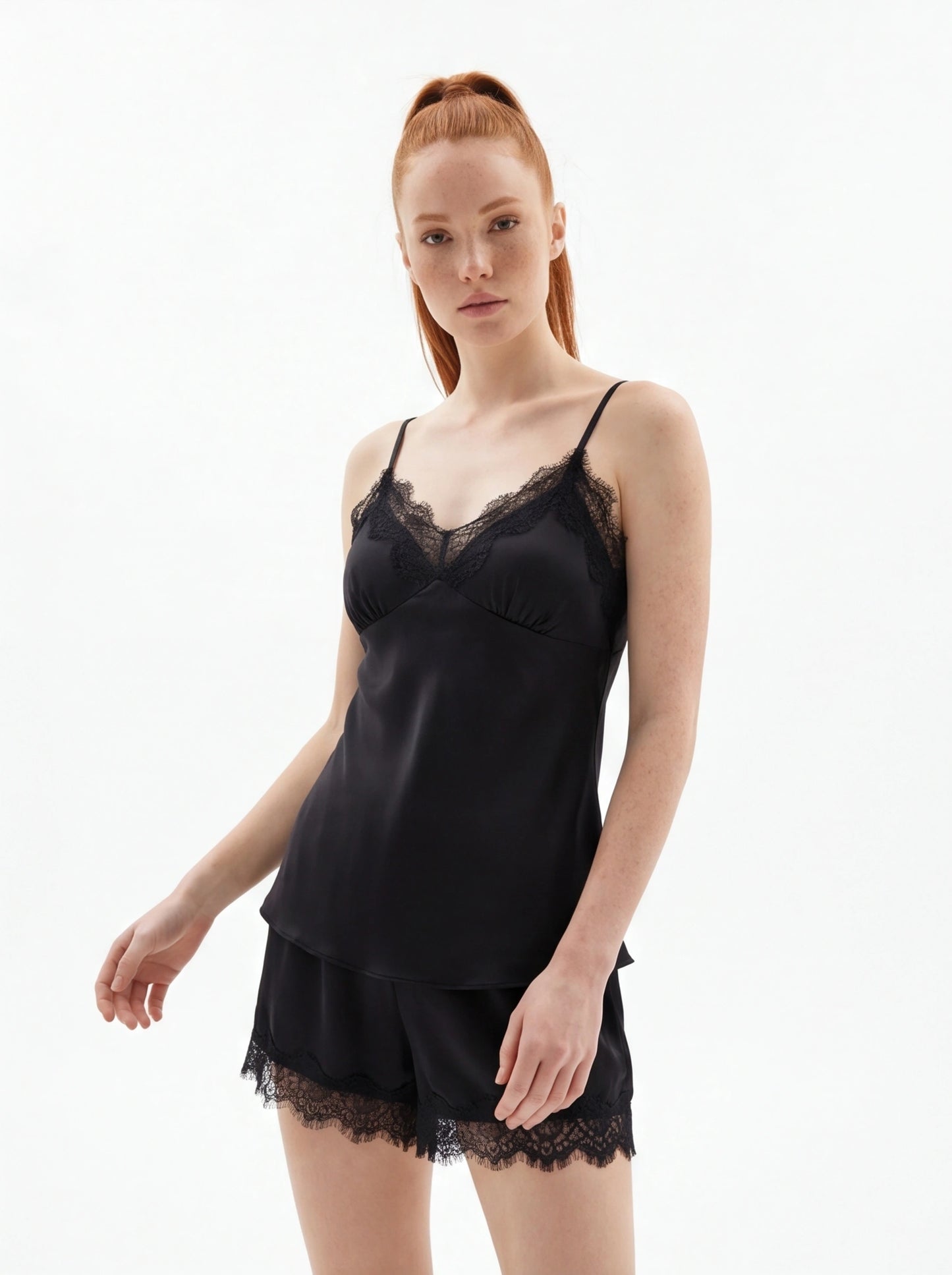 Damen Spitzen V-Ausschnitt Eisseide Schlafanzug Set Sexy Nachtwäsche